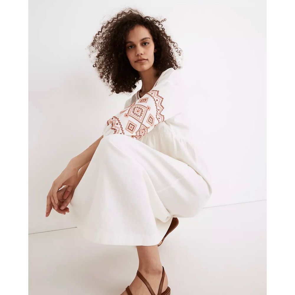 MADEWELL Embroidered-Sleeve Popover Midi Dress Size XS - Picture 5 of 12